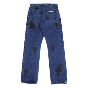 Chrome Heart Cross Leather Patches Jeans